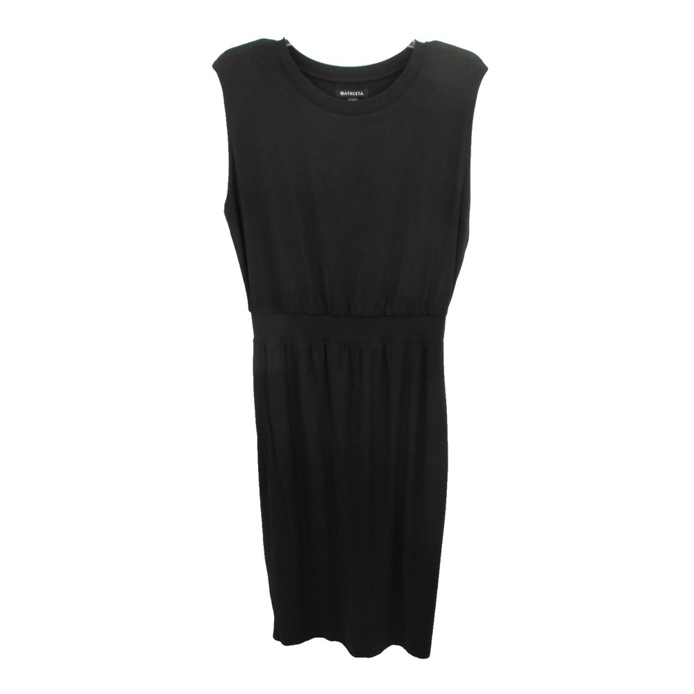 ATHLETA Santorini Cinch Midi Dress Women M Black Stretch Athleisure Minimalist